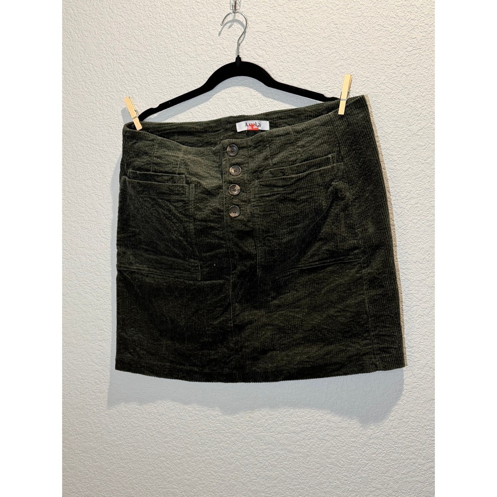 Arula Size A Olive Green Corduroy‎ Mini Skirt Button Front Cottagecore Fall